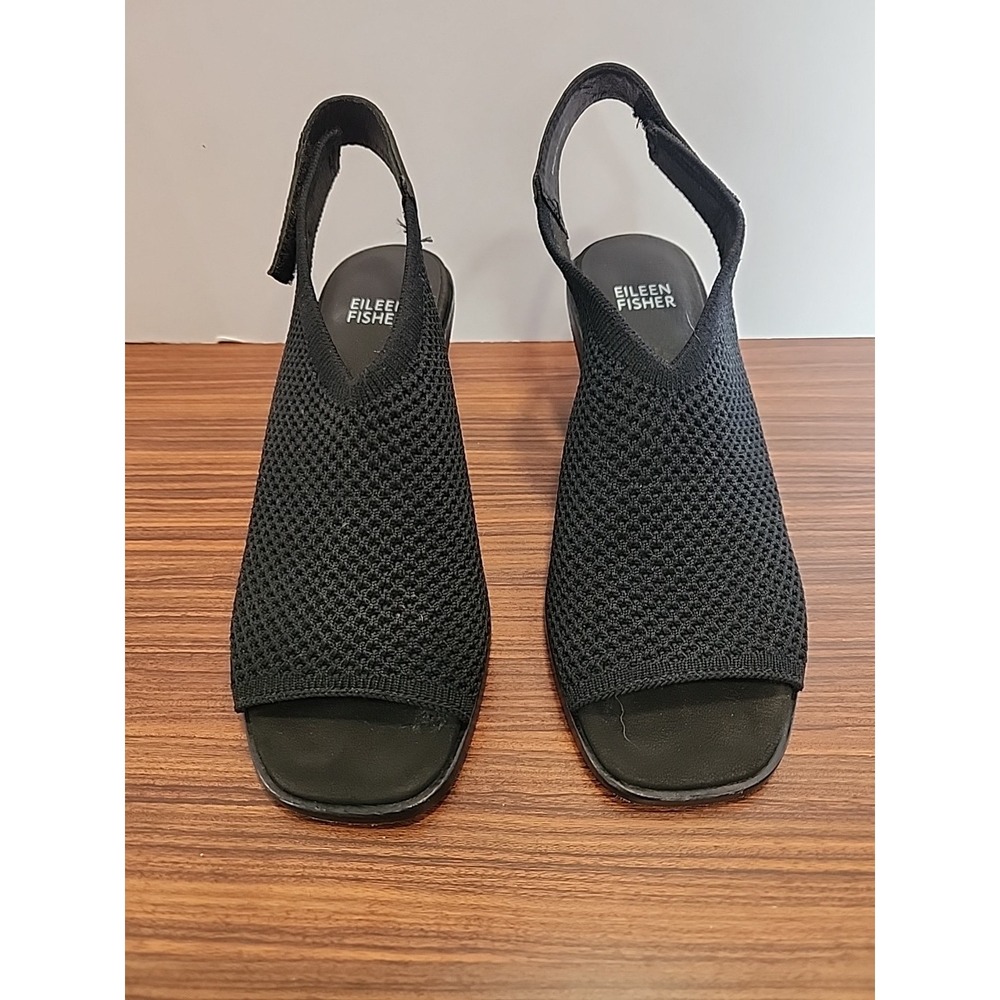 Eileen Fisher Vero Cuoio Sz 6 Black‎ Stretch Knit Slingback Heels